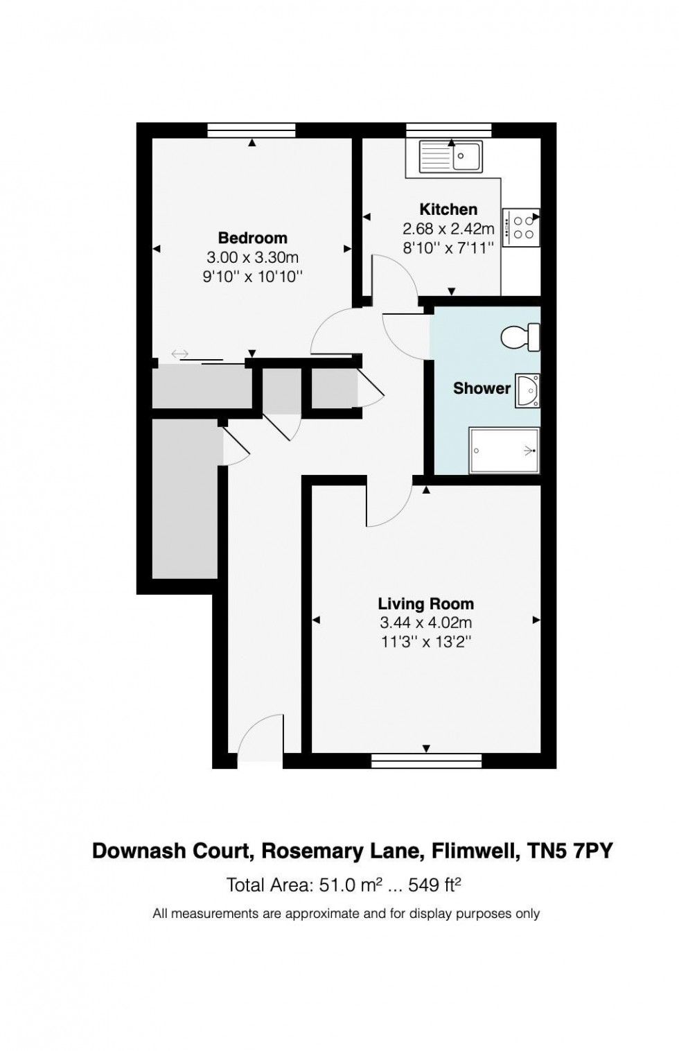 Floorplan for 1 Bedroom Ground Floor Retirement Flat with Parking & Communal Garden, Rosemary Lane, Flimwell