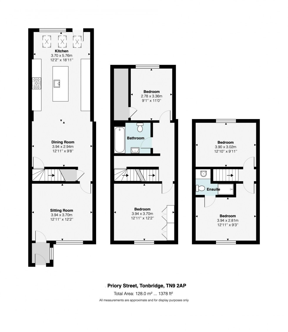 Floorplan for 4 Bedroom Semi-Detached House with Garden, Priory Street, Tonbridge