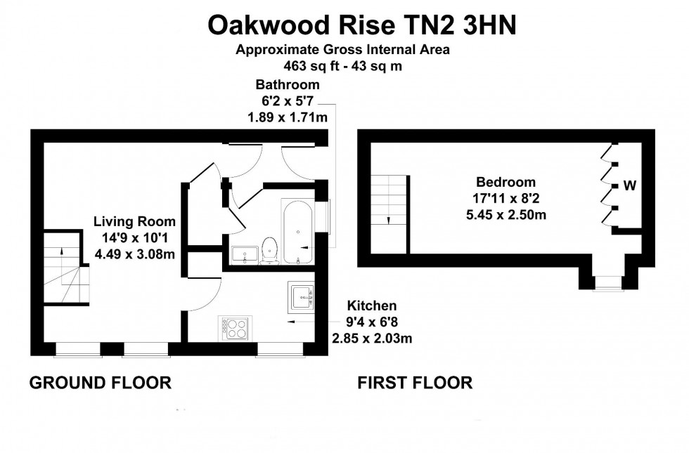 Floorplan for 1 Bedroom End of Terrace House, Oakwood Rise, Tunbridge Wells