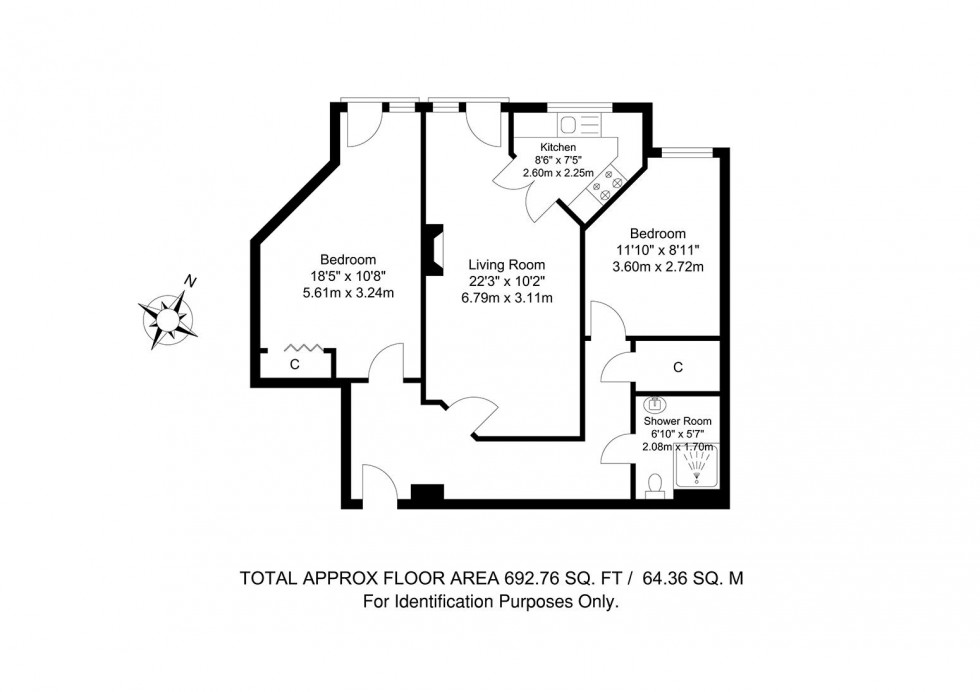 Floorplan for 2 Bedroom Ground Floor Retirement Flat, Medway Wharf Road, Tonbridge