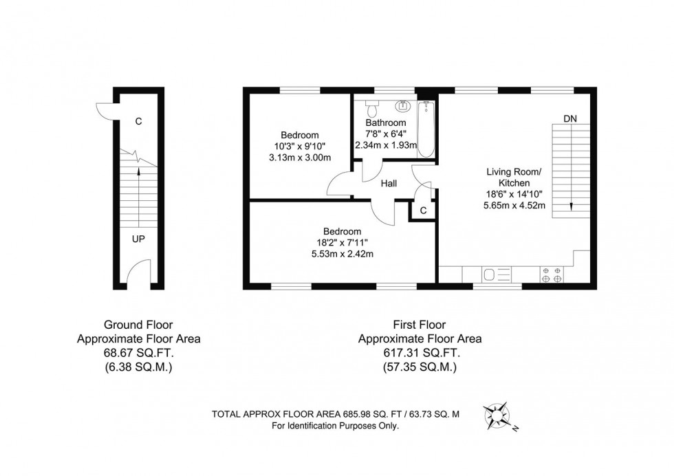 Floorplan for 2 Bedroom First Floor Maisonette with Allocated Parking, Howard Drive, Tonbridge