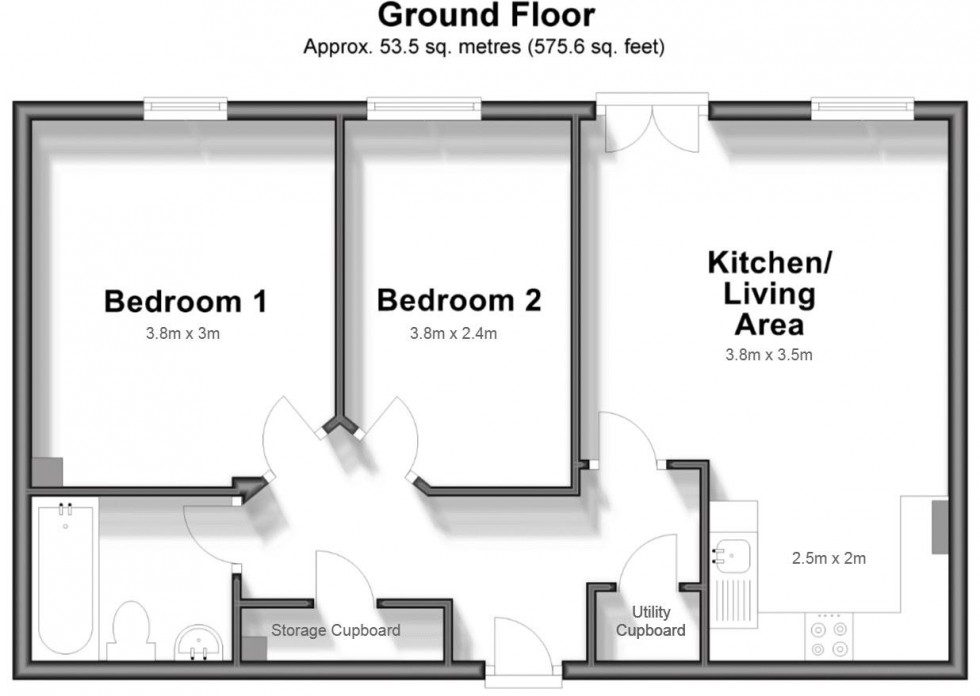 Floorplan for 2 Bedroom Ground Floor Apartment, Lyons Crescent, Tonbridge