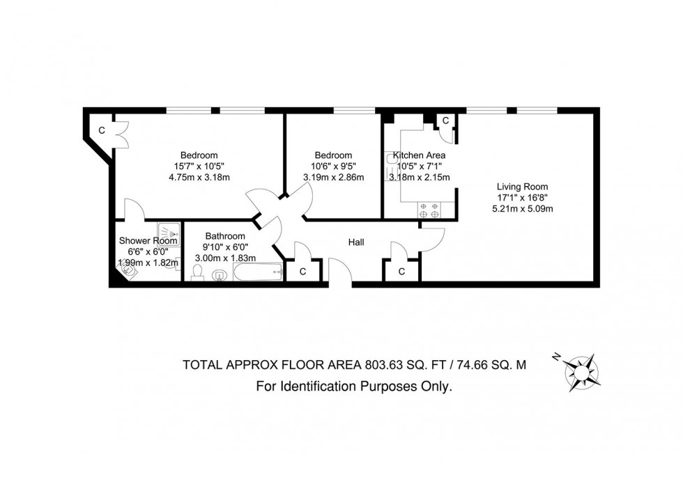 Floorplan for 2 Bedroom 2 Bathroom Flat, Nevill Street, Tunbridge Wells
