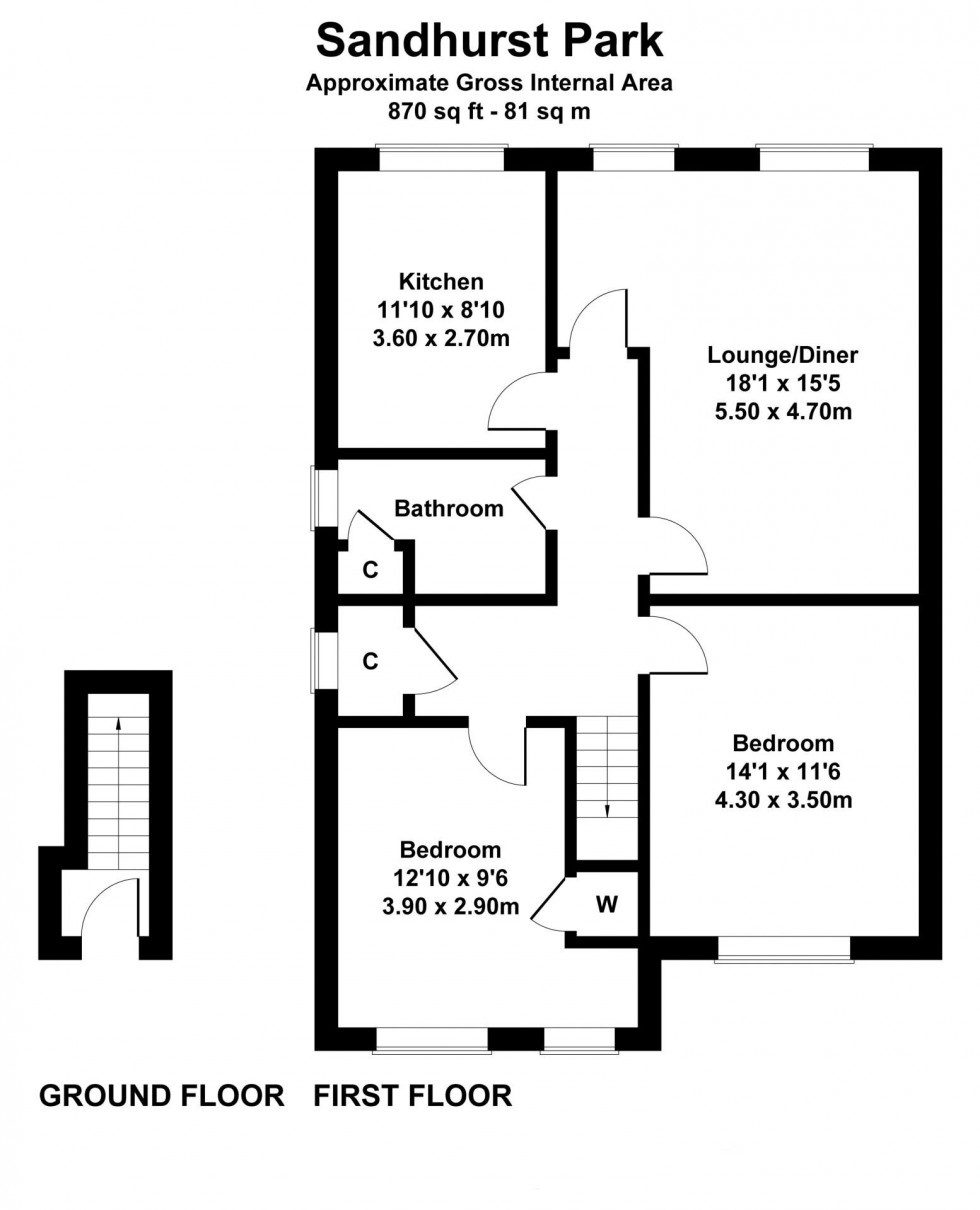 Floorplan for 2 Bedroom First Floor Maisonette, Sandhurst Park, Tunbridge Wells