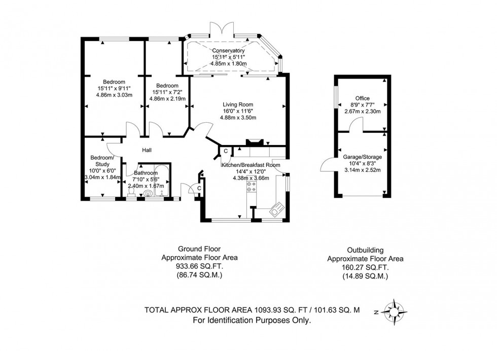 Floorplan for 3 Bedroom Semi-Detached Bungalow, North View Road, Sevenoaks