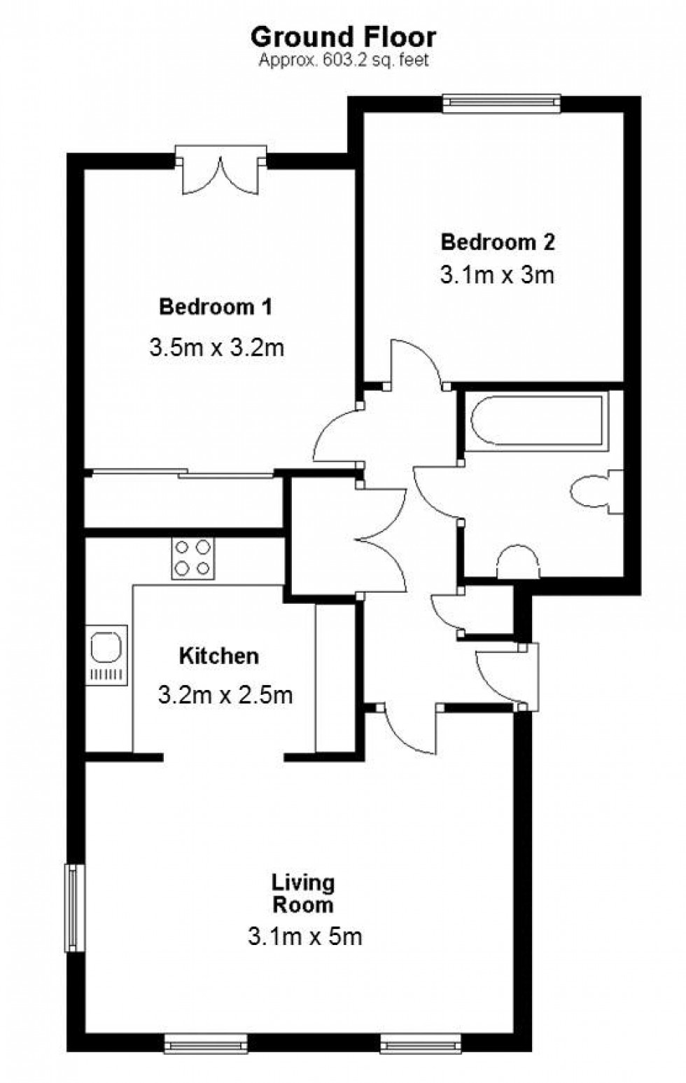 Floorplan for 2 Bedroom Ground Floor Flat, Addison Road, Tunbridge Wells
