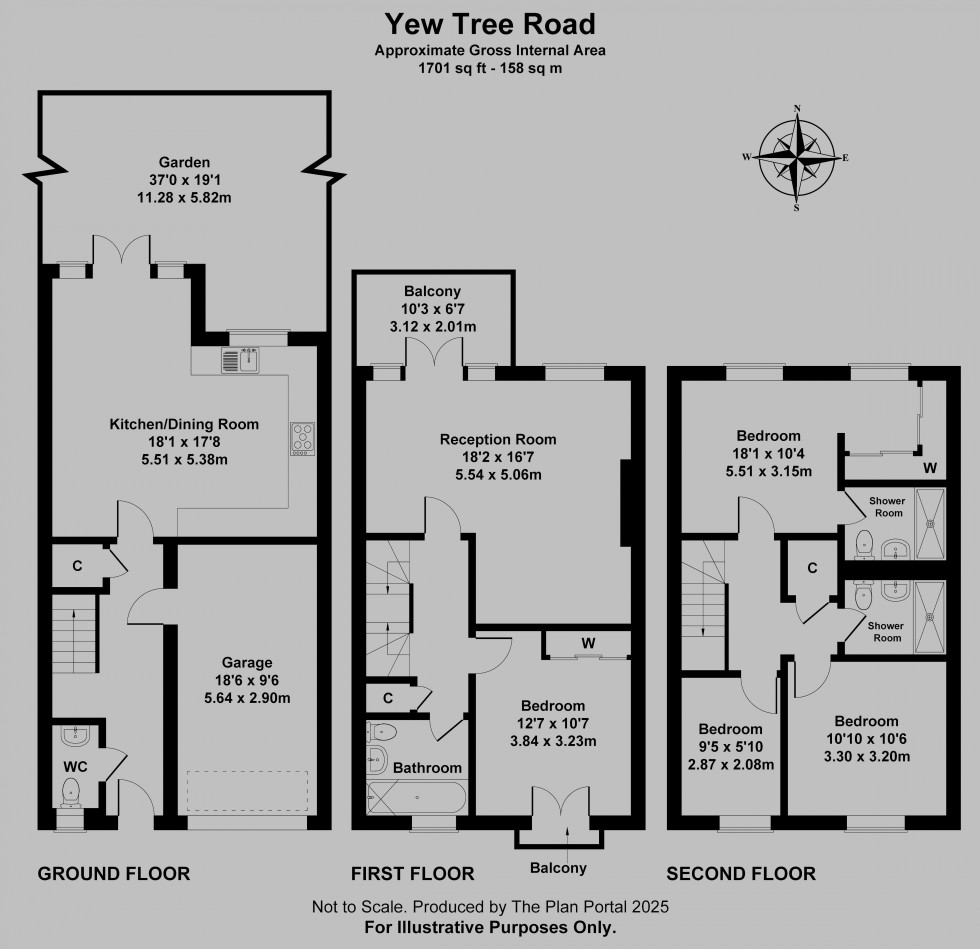 Floorplan for 4 Bedroom 3 Bathroom Townhouse, Yew Tree Road, Sevenoaks