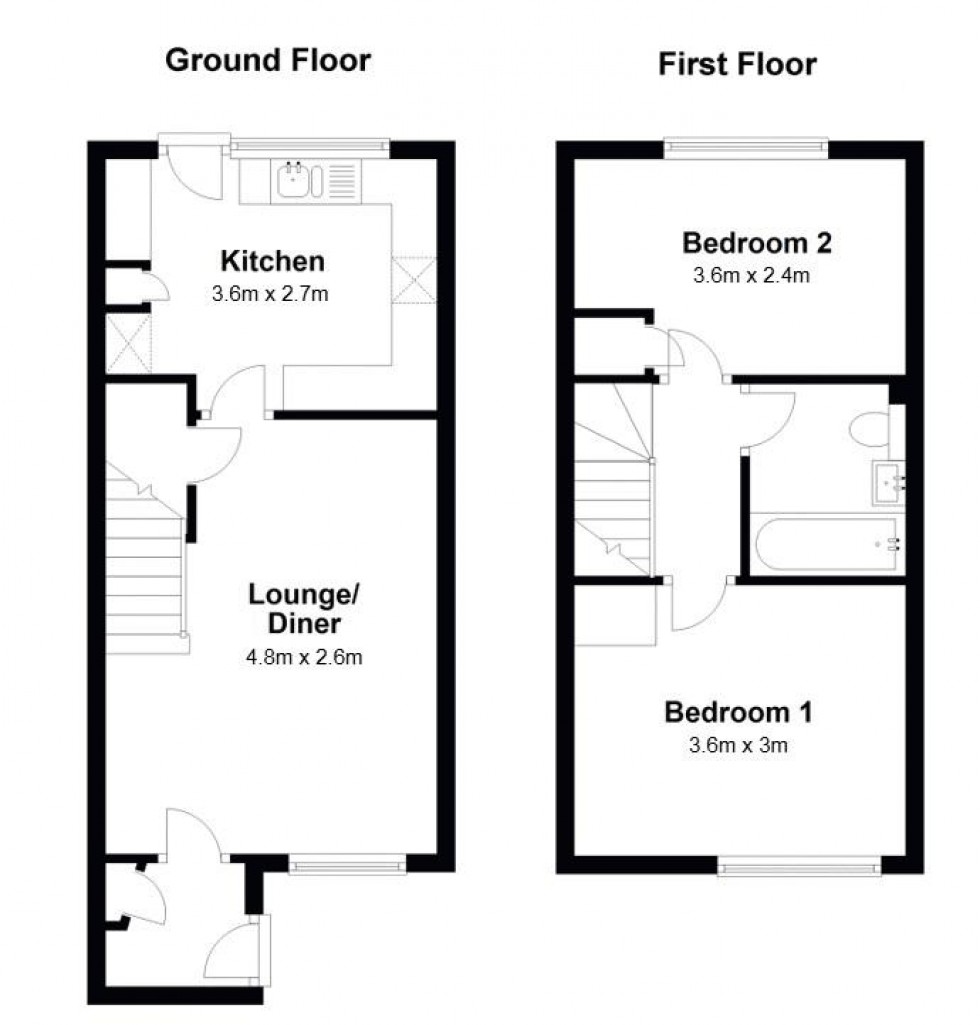 Floorplan for 2 Bedroom End of Terrace House. Alder Close, Tunbridge Wells