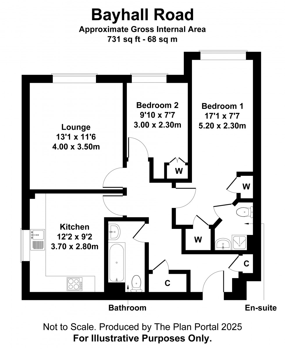 Floorplan for 2 Bed 2 Bath Apartment, Bayhall Road, Tunbridge Wells