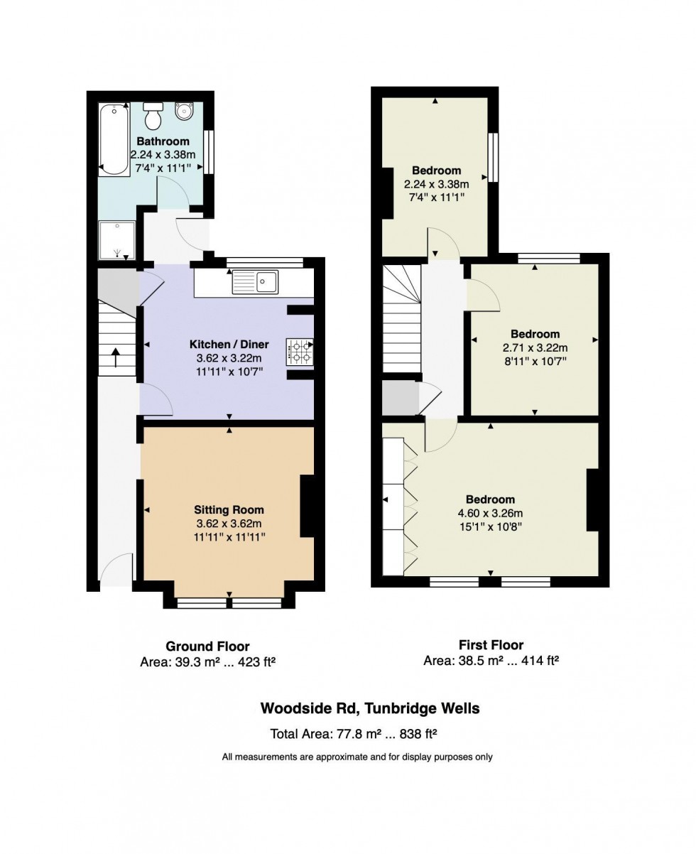 Floorplan for 3 Bedroom End of Terrace House with Garden, Woodside Road, Tunbridge Wells