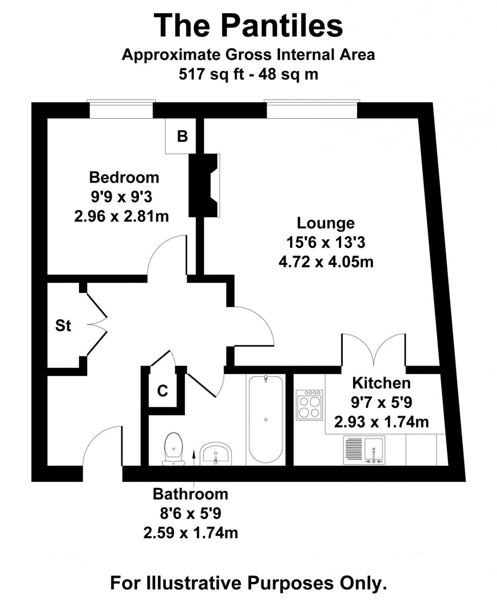 Floorplan for 1 Bedroom Apartment, The Pantiles, Tunbridge Wells