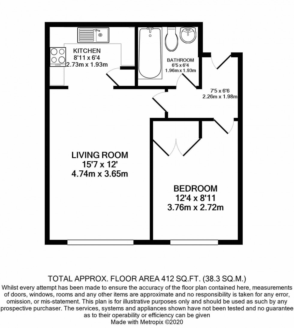 Floorplan for One Bedroom First Floor Flat with Allocated Parking, Durham Avenue, Bromley