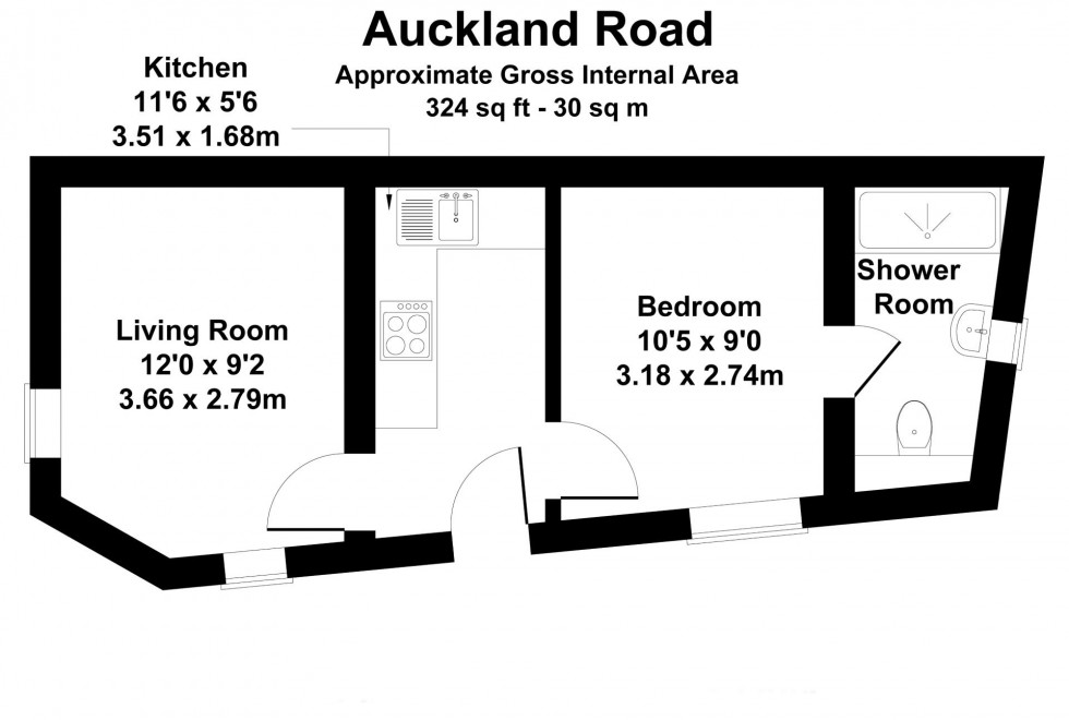 Floorplan for 1 Bedroom Flat with Courtyard Garden and Parking, Auckland Road, Tunbridge Wells