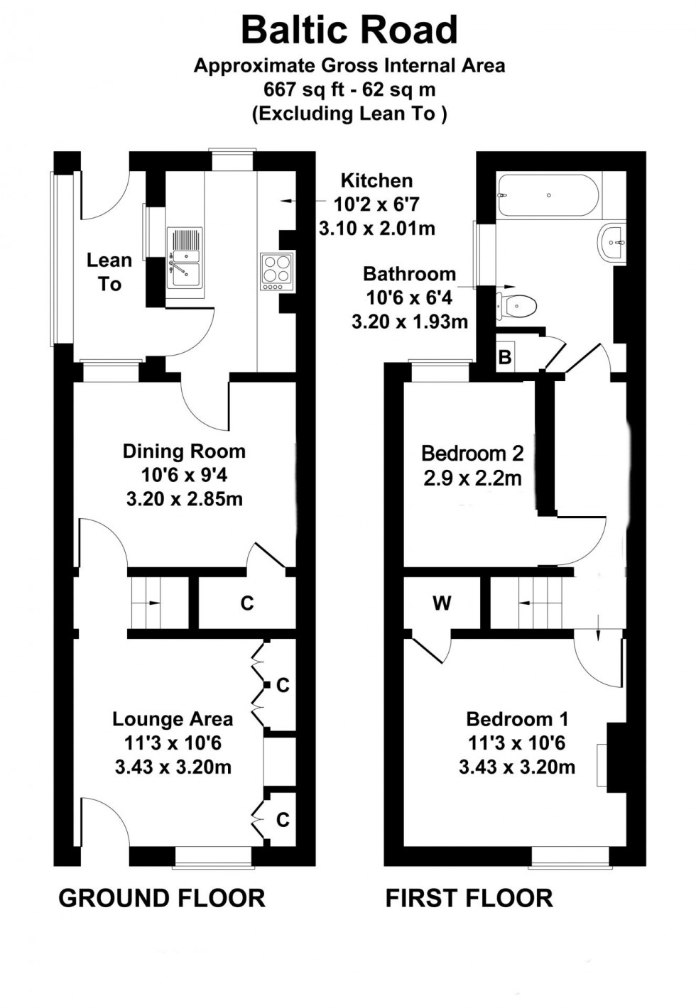 Floorplan for 2 Bedroom Terraced House with Garden, Baltic Road, Tonbridge