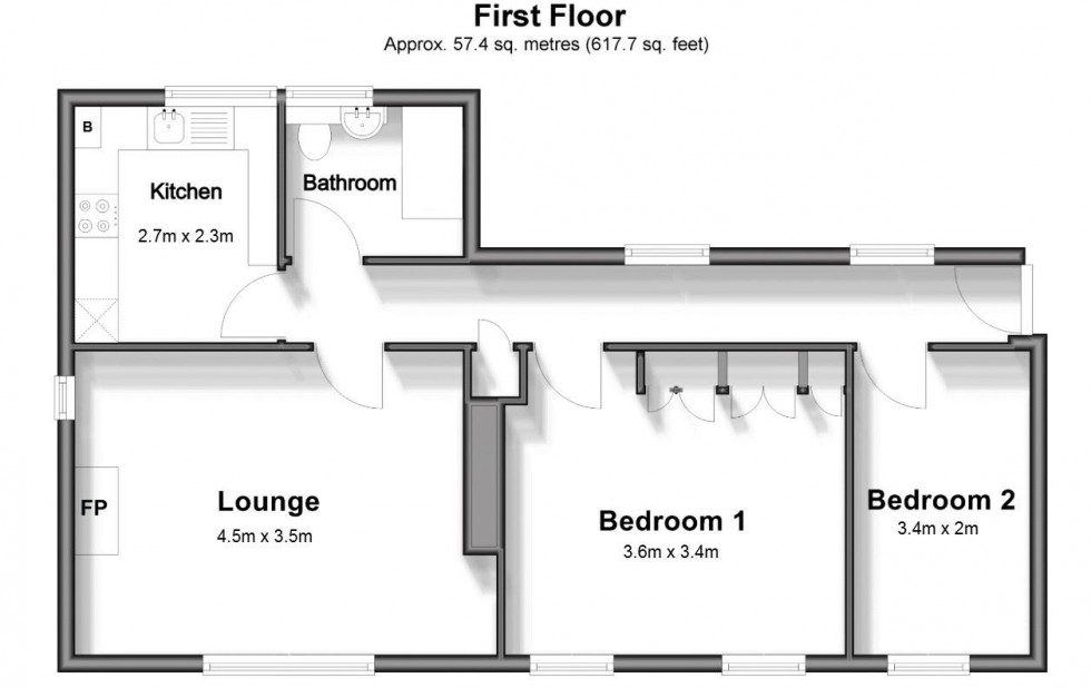 Floorplan for 2 Bedroom Flat, Milton Gardens, Tonbridge