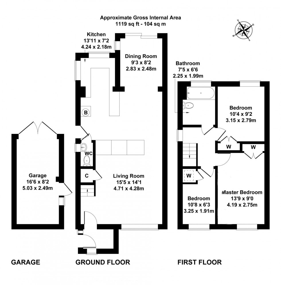 Floorplan for 3 Bedroom Detached House with Garage, Cleveland, Tunbridge Wells