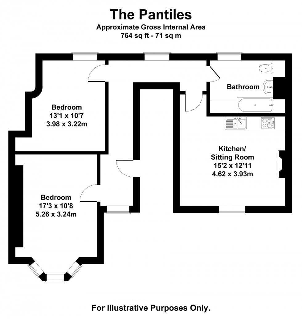 Floorplan for 2 Bedroom Ground Floor Apartment, The Pantiles, Tunbridge Wells