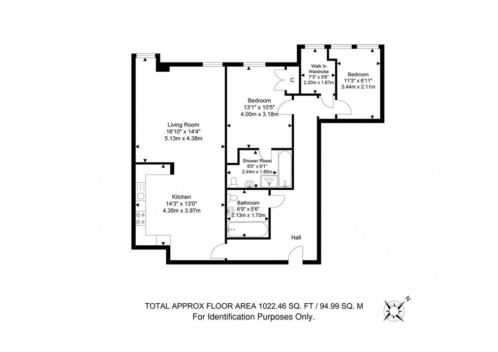 Floorplan for 2 Bedroom 2 Bathroom Apartment with Parking, Calverley Street, Tunbridge Wells