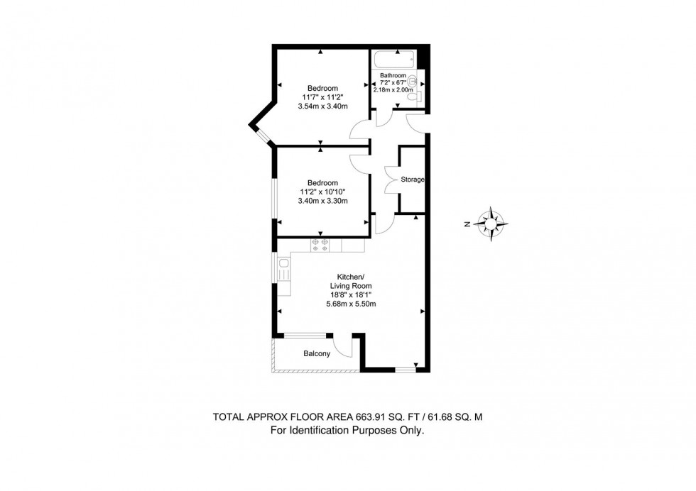 Floorplan for 2 Bedroom Apartment with Allocated Parking, 59 Maidstone Road, Tonbridge