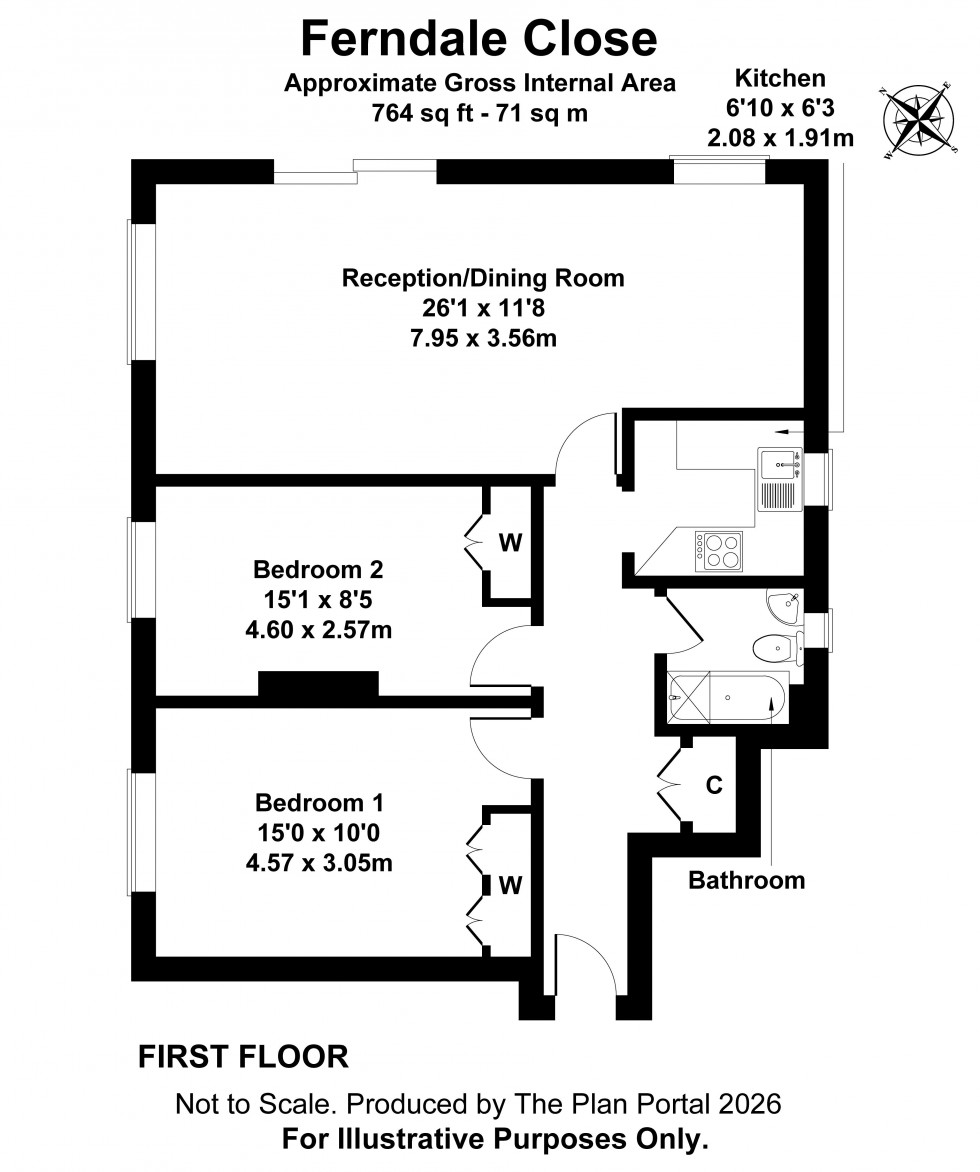Floorplan for 2 Bedroom Apartment, Ferndale Close, Tunbridge Wells
