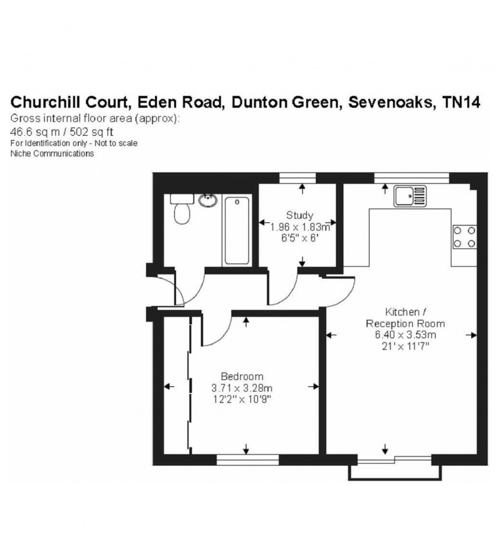 Floorplan for 1 Bedroom Apartment, Churchill Court, Eden Road, Dunton Green