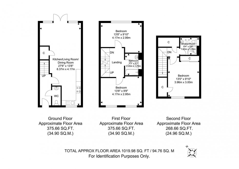 Floorplan for 3 Bedroom 2 Bathroom Terraced House, Coppice Close, Tunbridge Wells