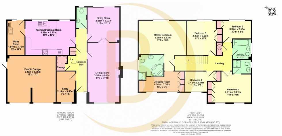 Floorplan for 5 Bedroom 3 Bathroom Detached House, Acer Avenue, Tunbridge Wells