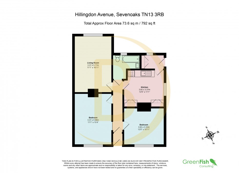 Floorplan for Detached Two Bedroom Bungalow, Hillingdon Avenue, Sevenoaks