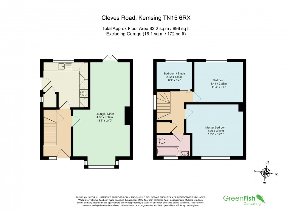 Floorplan for 3 Bed Semi-Detached House in Quiet Cul-De-Sac, Cleves Road, Kemsing, Sevenoaks