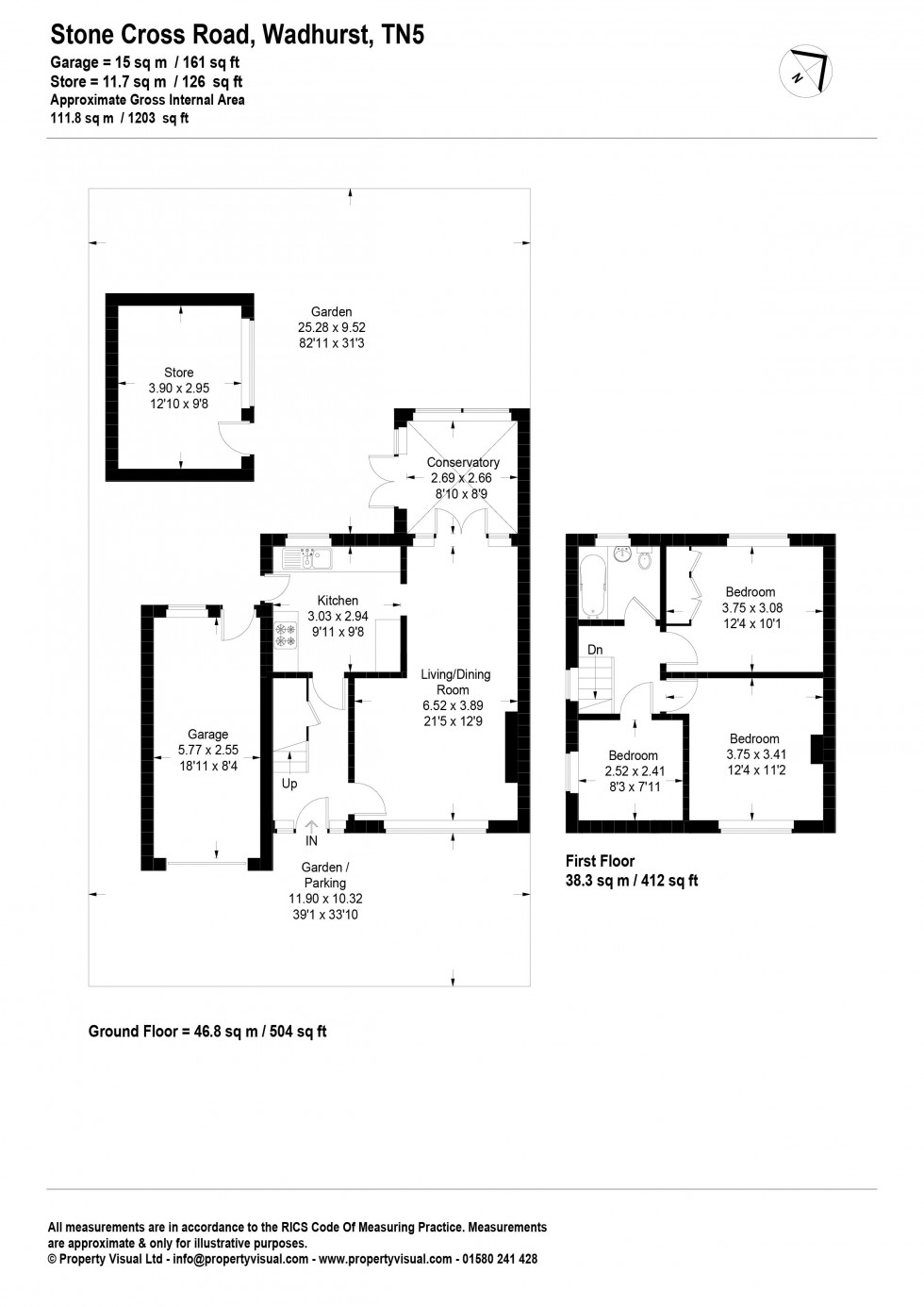 Floorplan for Three Bed Semi Detached House with Scope to Extend stpp on Stone Cross Road, Wadhurst, TN5 6LR - NO CHAIN