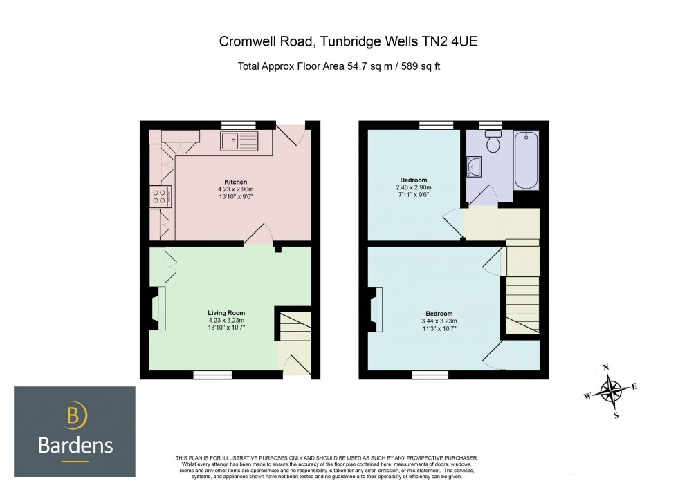 Floorplan for 2 Bedroom Terraced House with Courtyard Garden, Cromwell Road, Tunbridge Wells