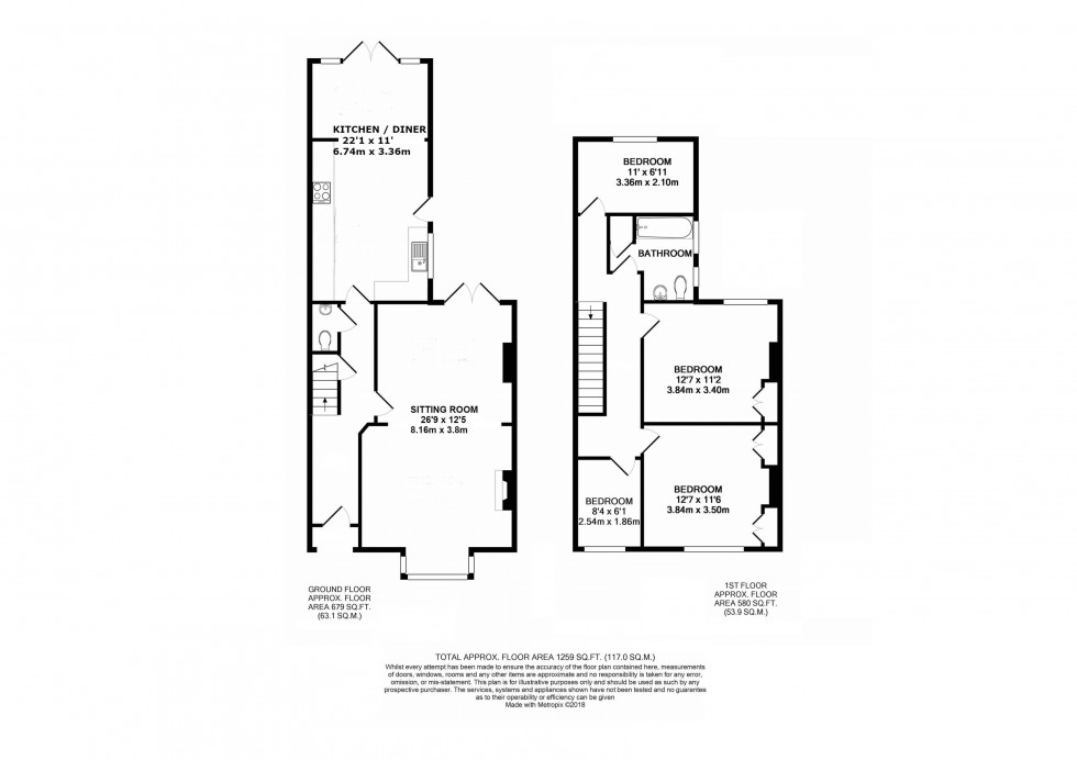 Floorplan for 4 Bedroom Terraced Family Home Close to Station, Prospect Road, Tunbridge Wells