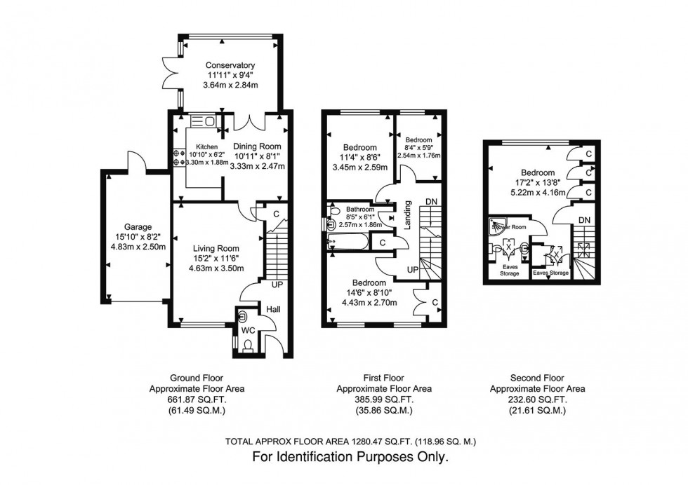 Floorplan for 4 Bedroom 2 Bathroom Link Detached House with Garage and Garden, Gwynne Road, Caterham