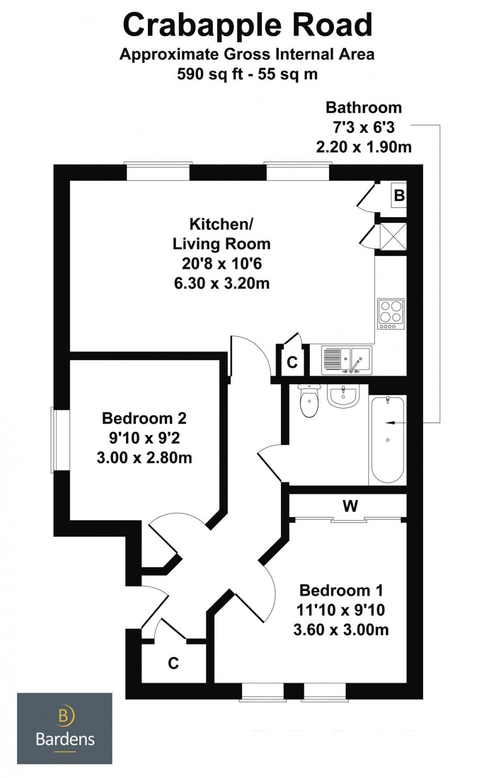 Floorplan for Modern Two Double Bedroom Flat with Parking, Crabapple Road, Tonbridge