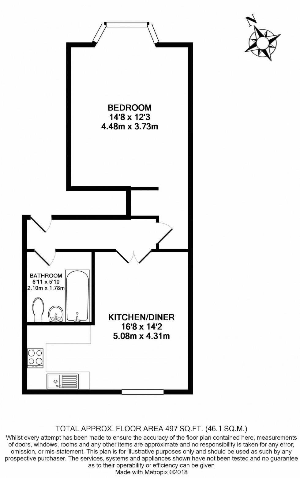 Floorplan for One Bedroom Ground Floor Flat, York Road, Tunbridge Wells