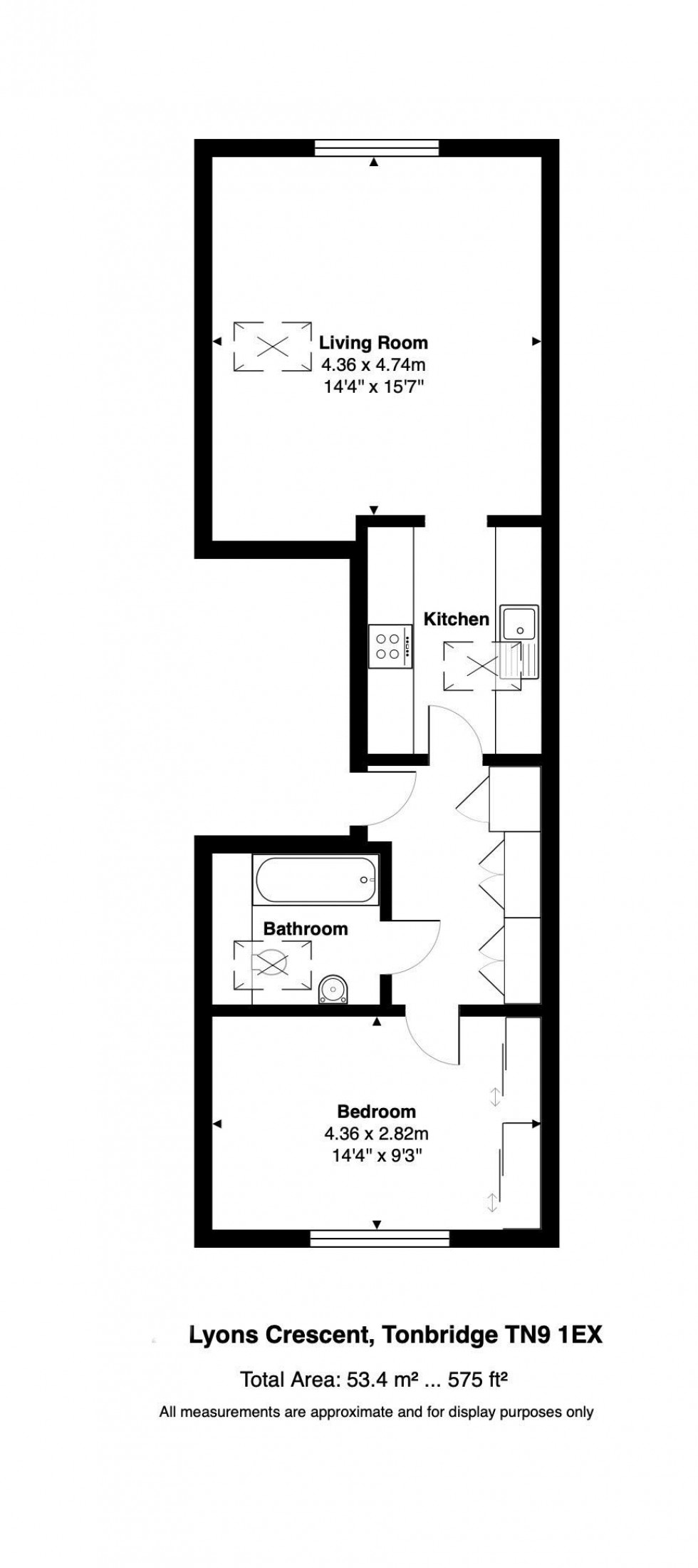 Floorplan for Spacious Modern One Bedroom Flat with Parking, Lyons Crescent, Tonbridge