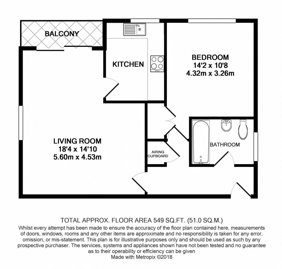 Floorplan for Spacious One Bedroom Apartment with Private Balcony and Parking, Ferndale Close, TN2 3RR - NO TENANT FEES!