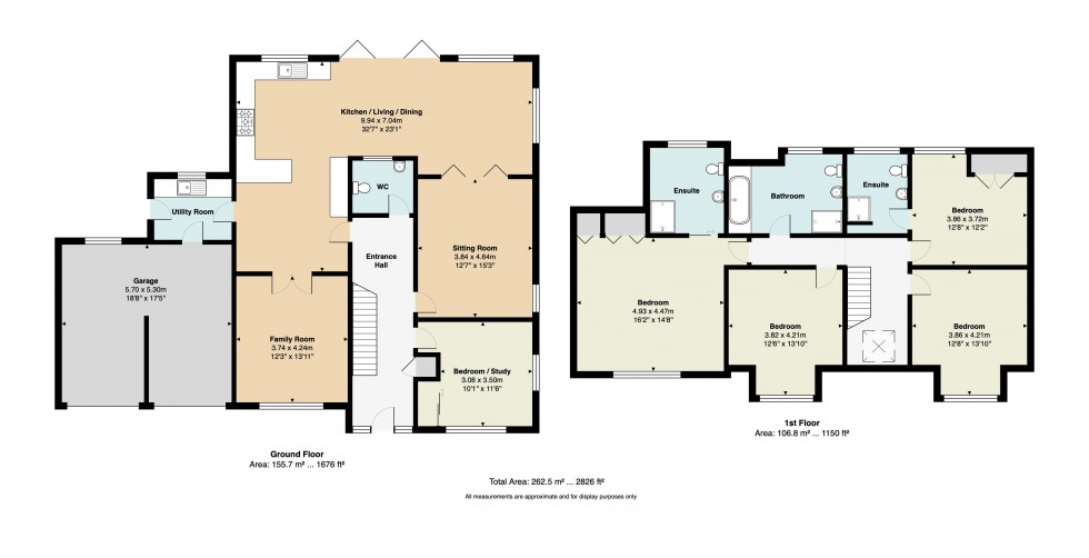 Floorplan for Four Bedroom Three Bathroom Detached House with Double Garage, Wellesley Close, Crowborough