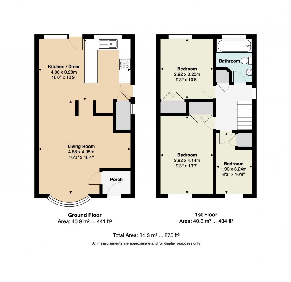 Floorplan for Three Bed Detached House with Garage and Parking, Cleveland, Tunbridge Wells